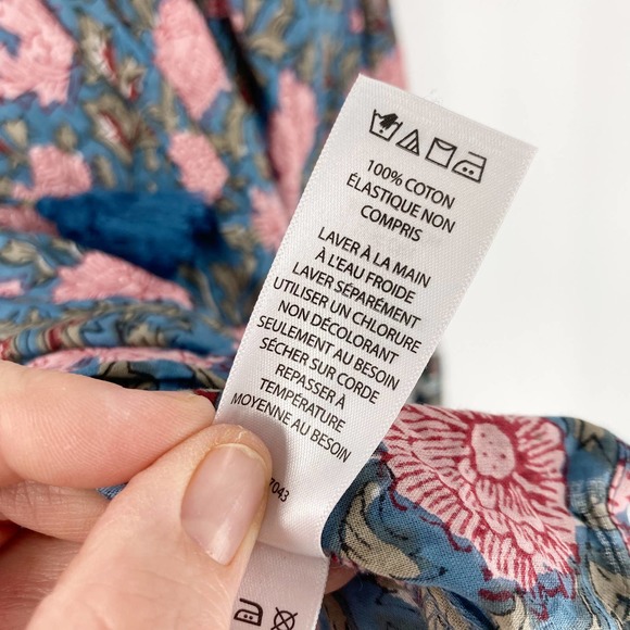 Rachel Zoe Blue Pink Floral Print Long Sleeve Smocked Peasant Blouse Size Medium - Picture 9 of 10